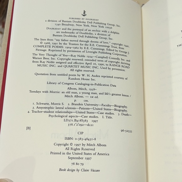 TUESDAYS WITH MORRIE BY MITCH ALBOM HARDCOVER BOOK 1997 DOUBLEDAY - Picture 13 of 17